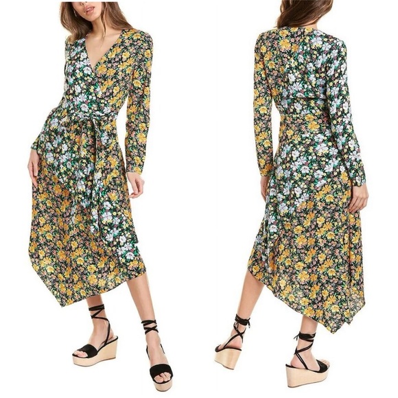 Maje Roen Floral Asymmetric Midi Dress NEW - Picture 12 of 14